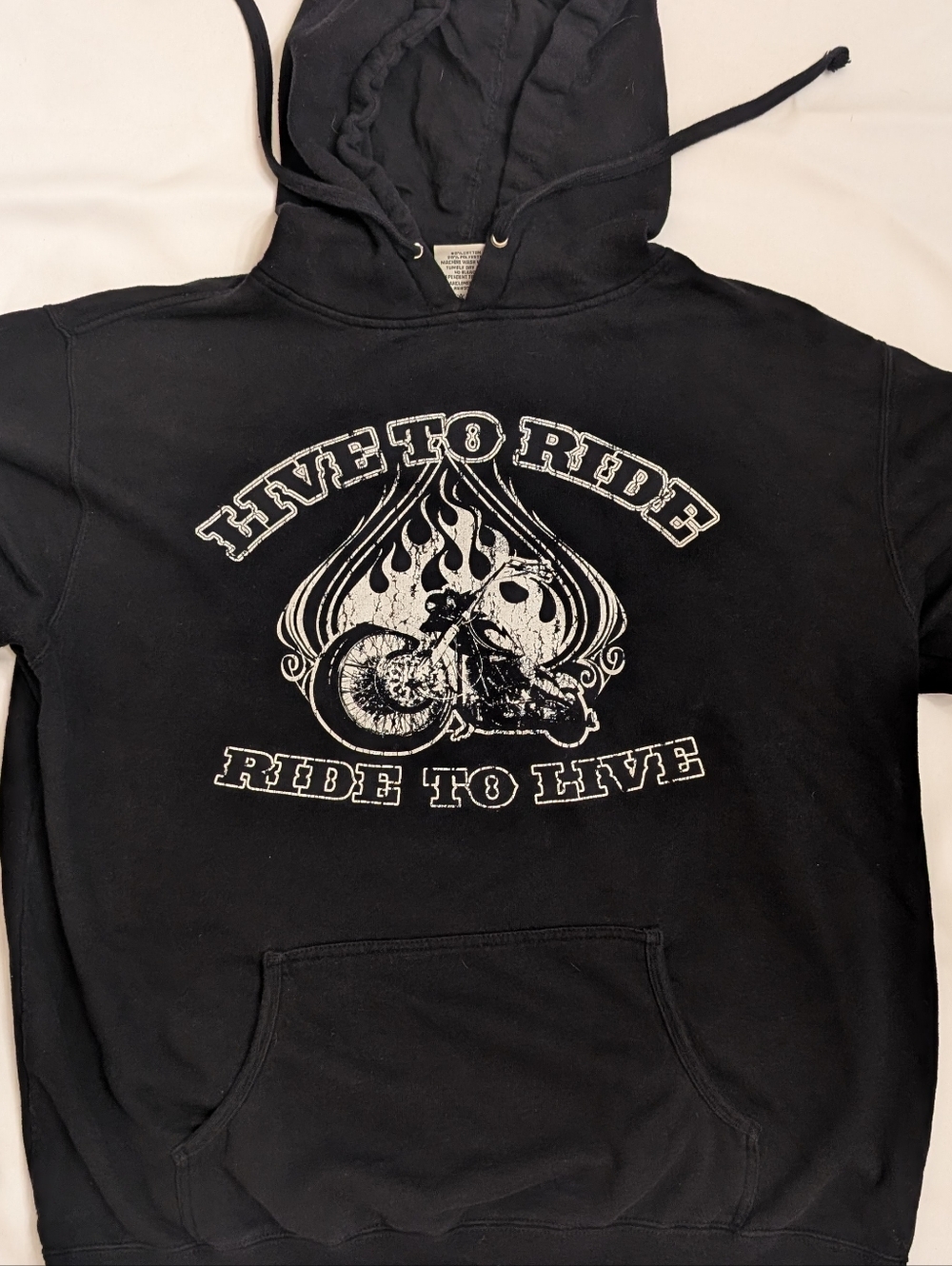 Black Motorcycle Hoodie, Live To Ride, Size L